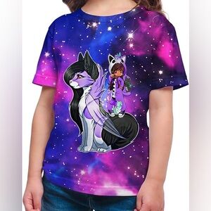 Girls Aphmau Inspired Galaxy Cat Graphic T-Shirt, Anime Style Tee, Girls Medium